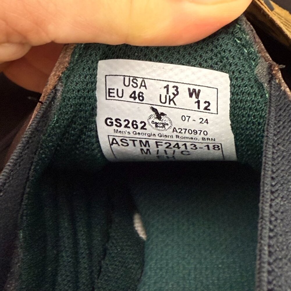 ✅Mens 13W Georgia Boot/Giant Romeo Steel Toe Work Shoe GS262 SR EH ASTM Pull On - Picture 2 of 12